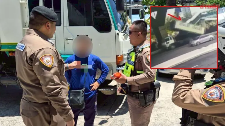 Dangerous Dump Truck with Raised Bed Nearly Hits Overpass on Vibhavadi Road; Driver Faces 6 Charges
