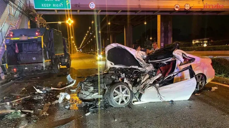 Woman Crashes Mercedes Into Garbage Truck in Bangkok