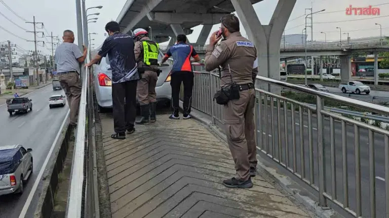 Elderly Woman Drives Car Onto Motorcycle Bridge, Tires Burst