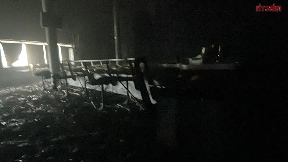 Dramatic Fire at Popular Rangsit Bar: Firefighters Battle Blaze as Fire Reignites, Causing Total Interior Damage