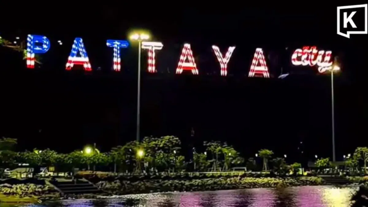 Pattaya Lights City Sign in US Flag Colors for Navy Visit