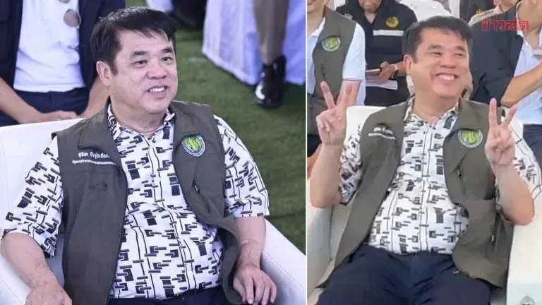 Agriculture Minister Suriya Gives Victory Sign, Pledges Over 100% Commitment Despite Health Issues to Address Udon Thani Flooding Crisis