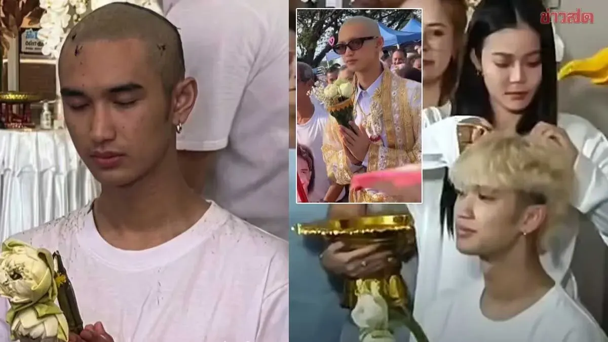 Touching Moment: Lamyai Haithongkham Joins Hair-Cutting Ceremony as Boss Aew Waan Begins Monastic Ordination