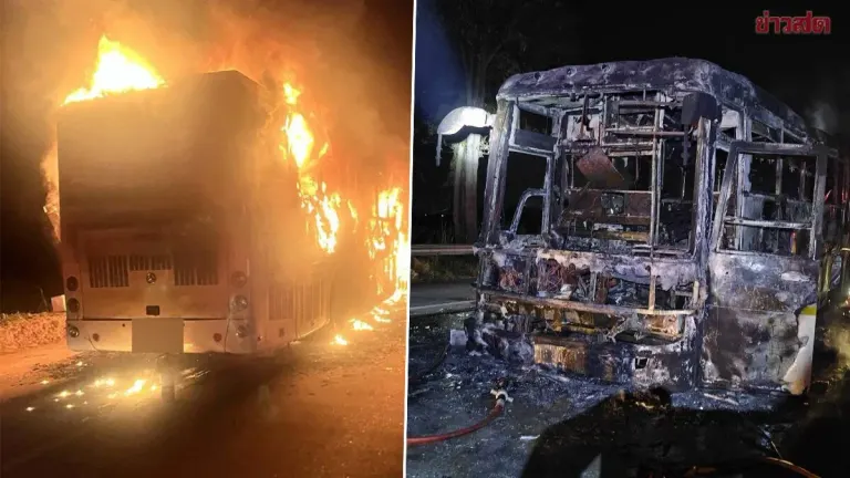 Tour Bus Engulfed in Flames, 21 Passengers Safe