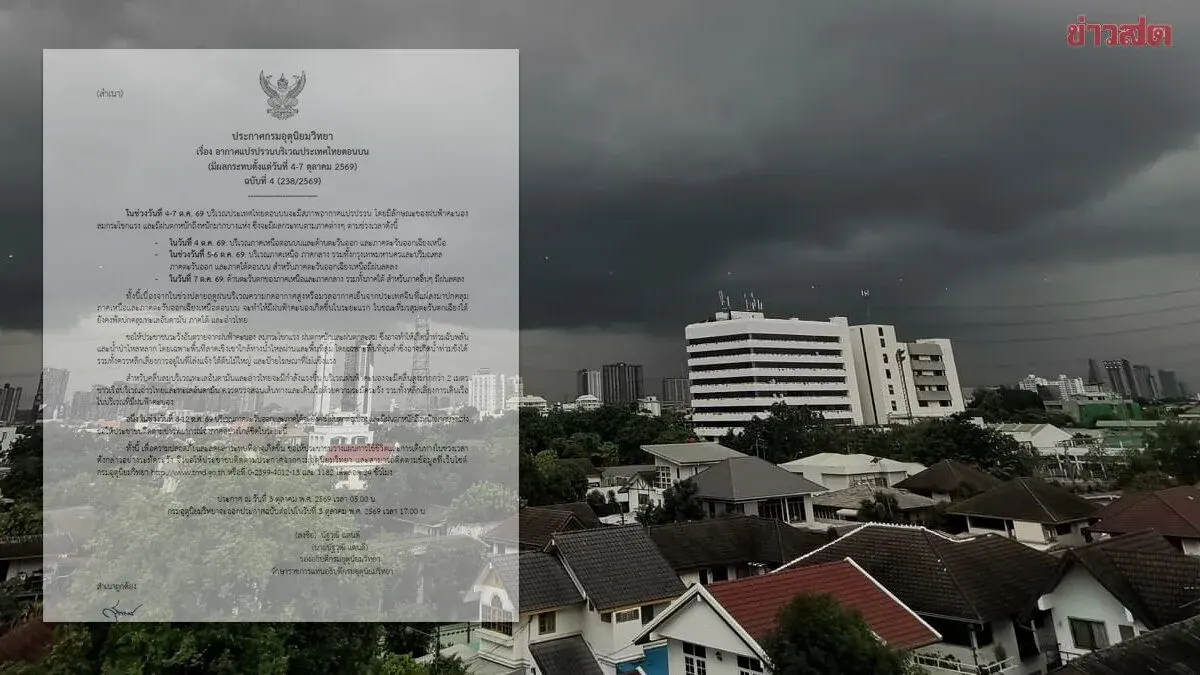 Thai Meteorological Department Warns of Stormy Weather Oct 4-7
