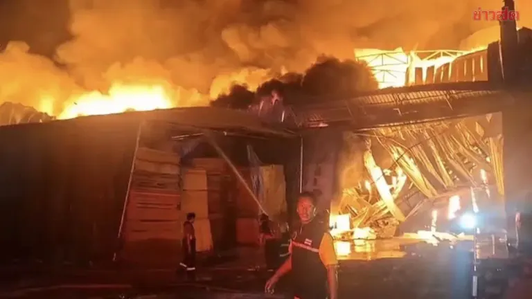 Major Fire Engulfs Plywood Factory in Chon Buri