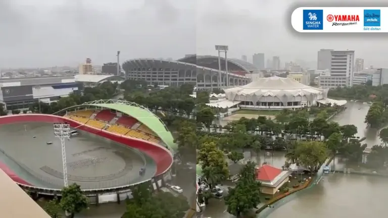 Bangkok Sports Complex Engulfed as Flooding Submerges Vehicles