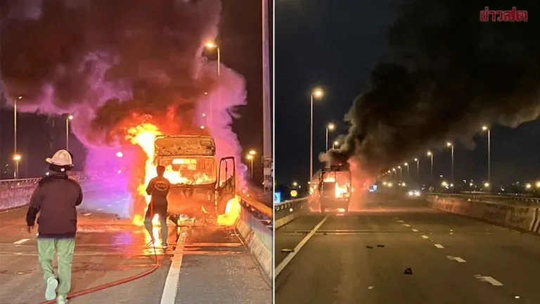 Fire Engulfs Worker Truck On Bangkok Expressway, Five Injured