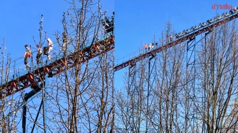 Thrilling Incident: Roller Coaster Stops Mid-Ride in the US, Passengers Stranded and Forced to Walk Down from Peak