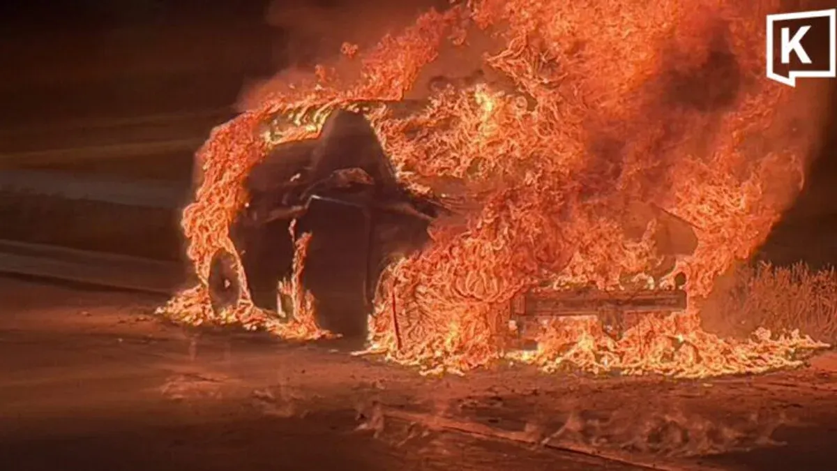 Electric Car Destroyed by Fire After Bangkok Flood