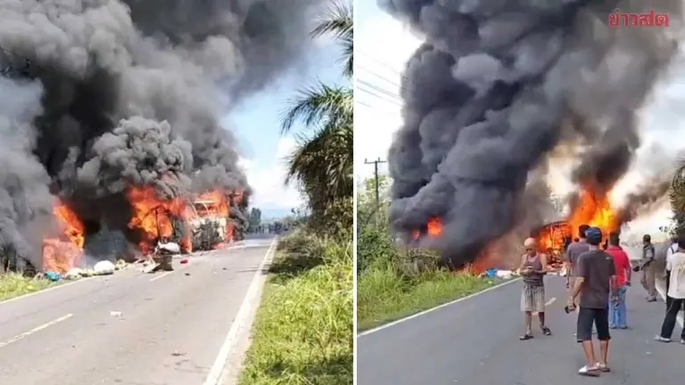 Bus Tire Blowout Causes Collision with Fuel Tanker, Triggering Massive Fire in Indonesia—16 Dead