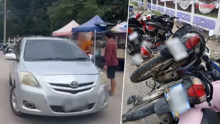 Monk Loses Control, Hits 15 Motorbikes Outside School