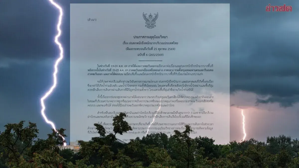 Heavy Rain Warning Issued for Multiple Thai Provinces