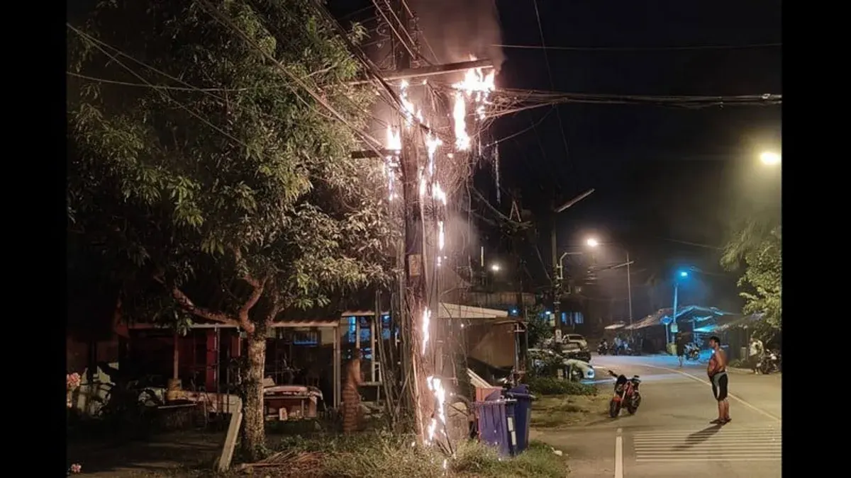 Power Pole Fire Spreads in Phuket's Mai Khao
