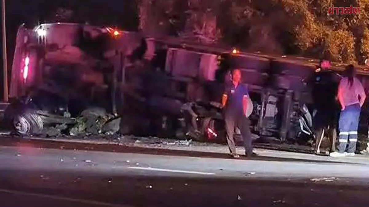 Sedan Crashes Into Pig Truck, Flips Into Road Ditch
